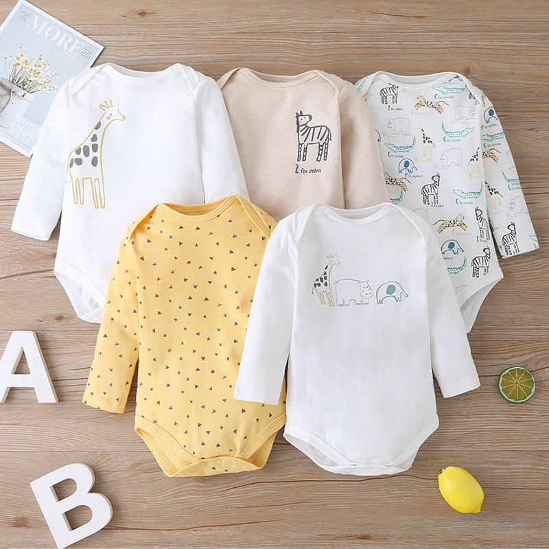 Baby Long-sleeved Spring And Autumn Cartoon Print Baby Romper 5-piece Set display picture 7