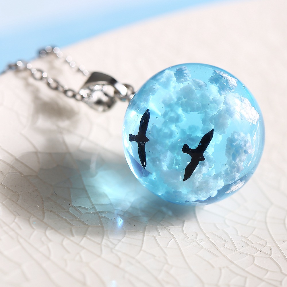 New Blue Sky White Cloud Bird Necklace Retro Simple Clavicle Chain Wholesale display picture 6