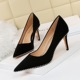 1829-a5 European and American retro women's shoes slim heel high heel suede shallow mouth pointed metal bead nightclub sexy single shoes