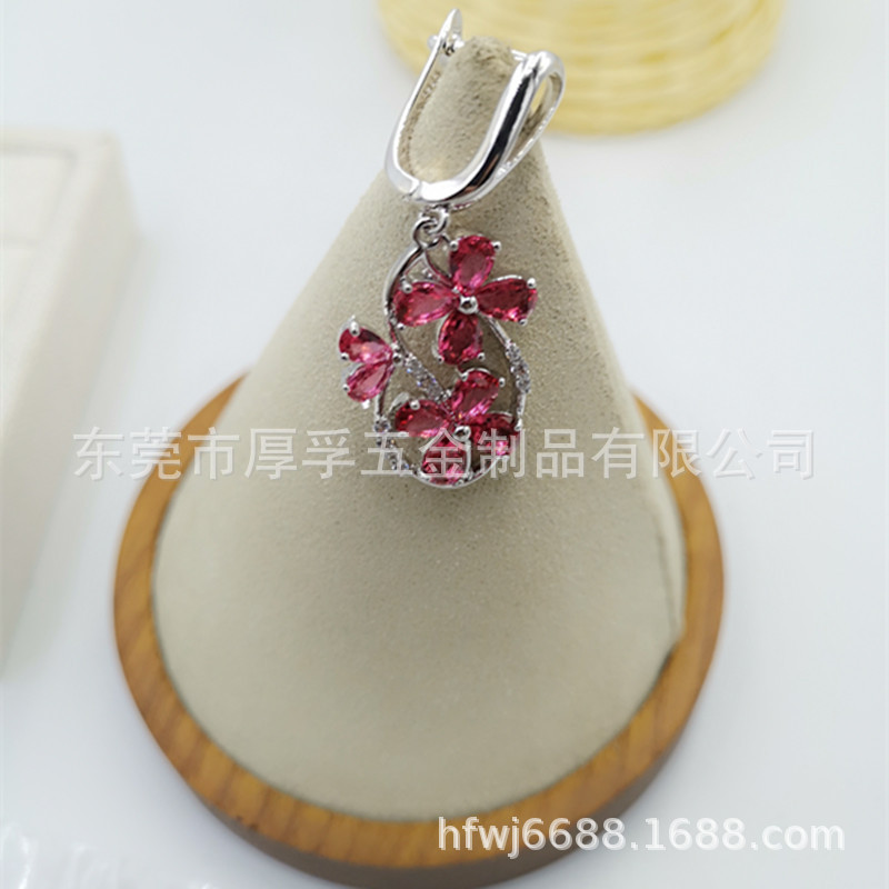 houfu耳饰长款花朵耳环女新款潮气质耳坠网红耳饰红色花朵耳环