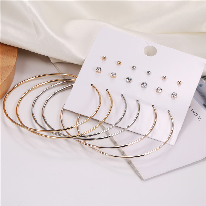 Big Circle Simple Earrings 9 Pairs Set display picture 4