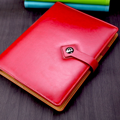 創意活頁6孔皮質記事本A5 可替內芯中國紅仿皮活頁筆記本定制logo