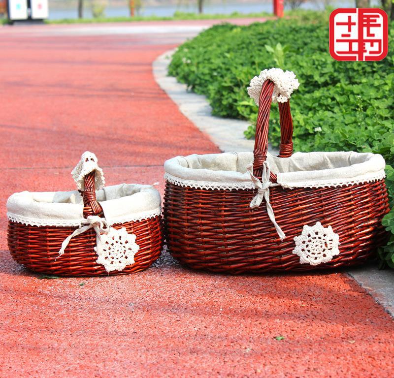 藤编篮子手提日式买菜鸡蛋篮收纳篮购物篮小竹篮礼品篮野餐水果篮