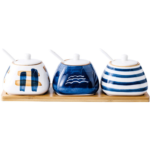 Creative hand-painted underglaze porcelain seasoning jar set kitchen spice jar salt jar restaurant household seasoning box