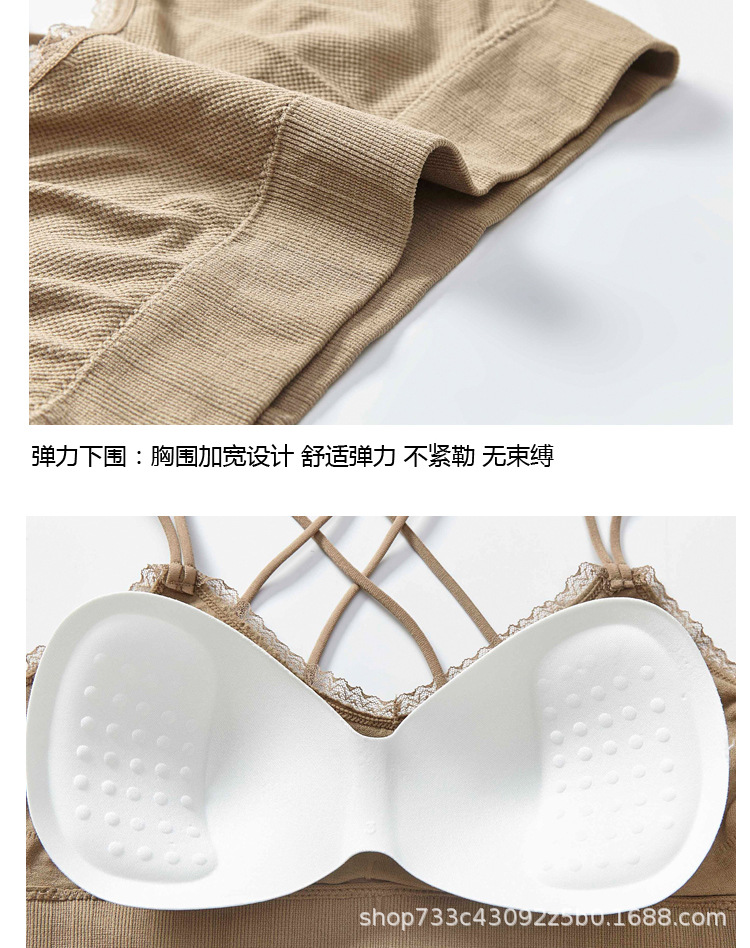 New non-mainstream color lace beauty back spaghetti-strap strapless bra for women without steel rings, with chest pads and thin shoulder straps detail image 11