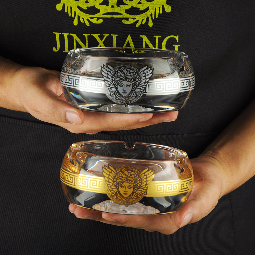 真金贴花烟灰缸家用客厅烟灰缸雪茄烟碟个性潮流美杜莎烟灰缸礼品