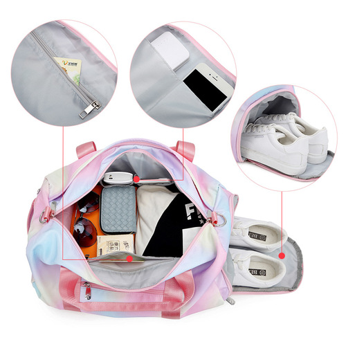 Cross-border travel bag women's portable shoulder bag cylindrical printing waterproof large capacity yoga sports fitness bag travel bag
