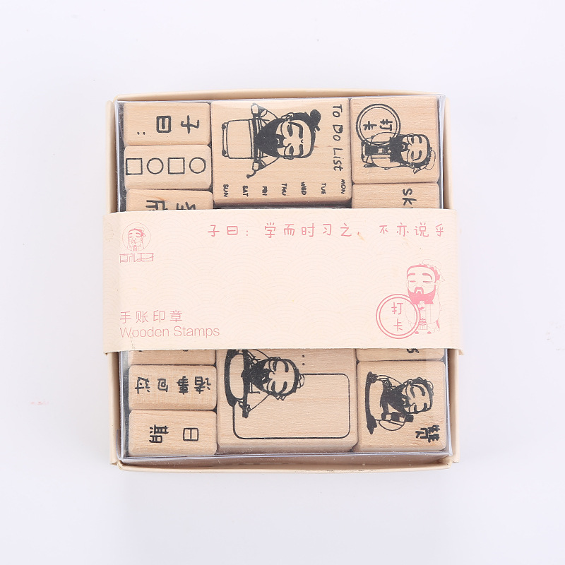 Sello de diario de madera traje de madera sello de juguete de goma de dibujos animados sello de madera ventas directas de fábrica