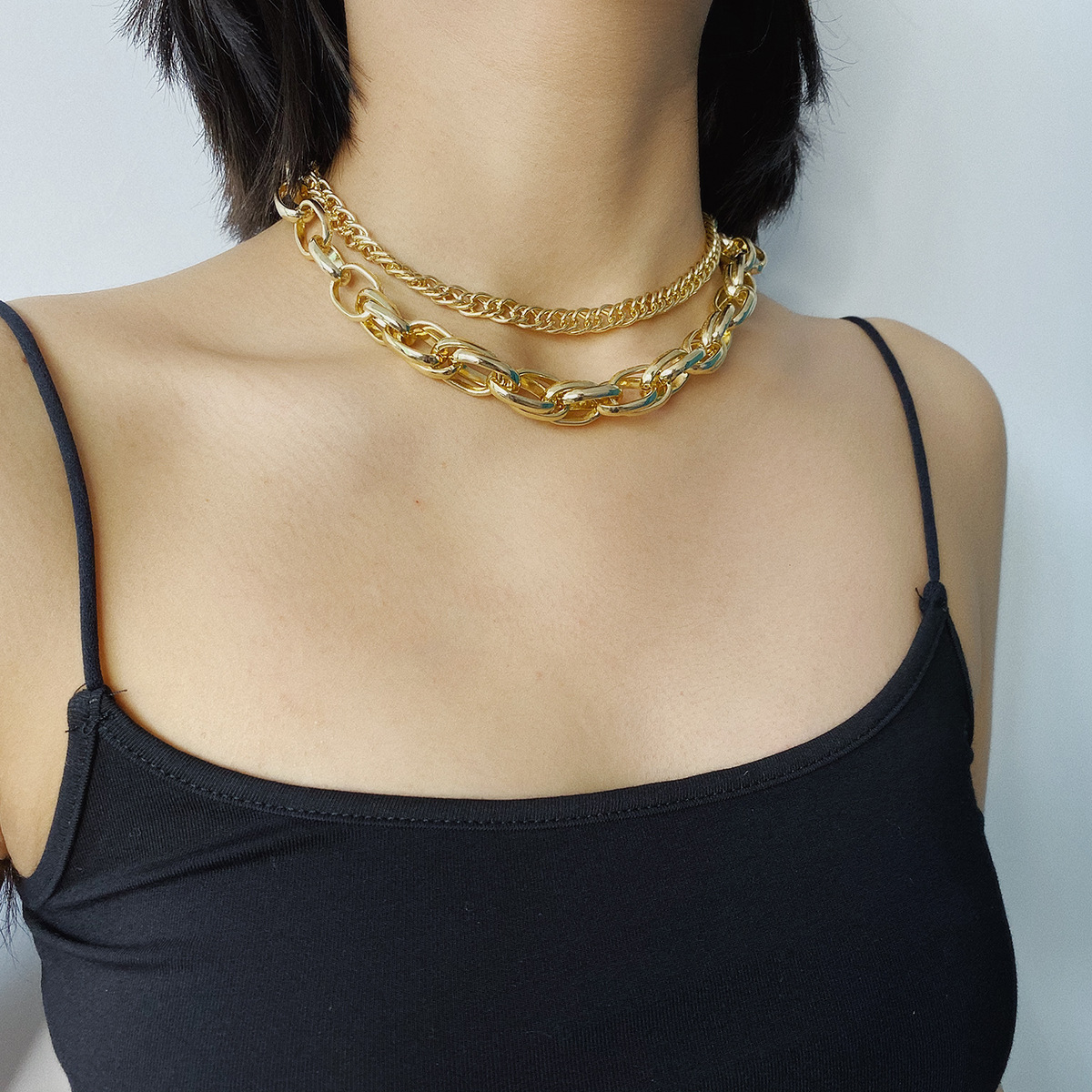 Fashion Trendy Exaggerated Hip-hop Style Thick Chain Double Clavicle Necklace For Women display picture 2