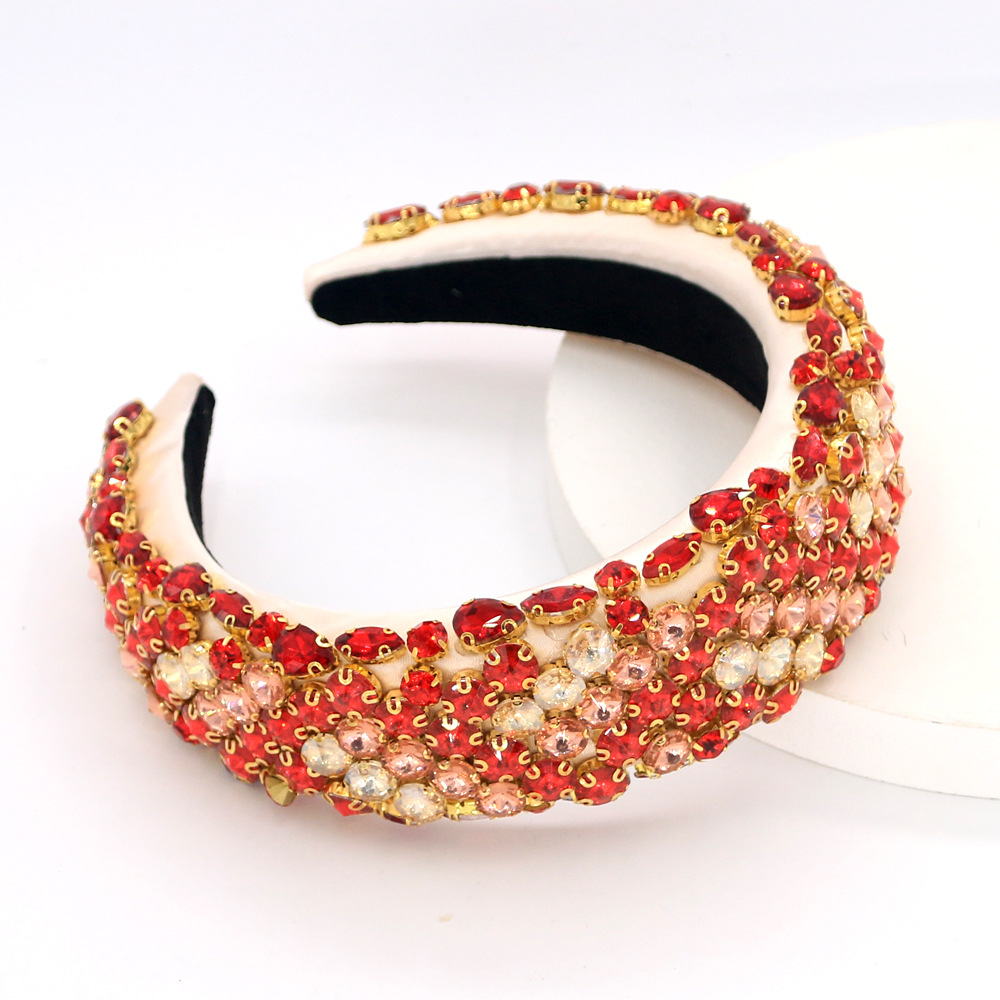 Heavy Industry Baroque Headband Sponge Crystal Glass Beads Three-color Headwear Prom Bridal Hair Accessories display picture 6