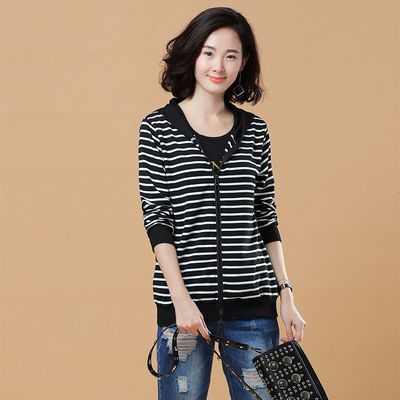Real shot spot 2020 Hitz fat m200 Large Women's wear stripe Hooded Hit color Sweater coat