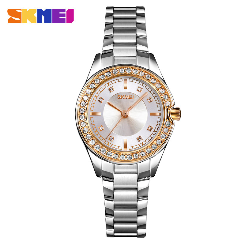 Skmei skmei exquisito rhinestone con incrustaciones creativo casual reloj de mujer nicho reloj de cuarzo impermeable para mujer 1534