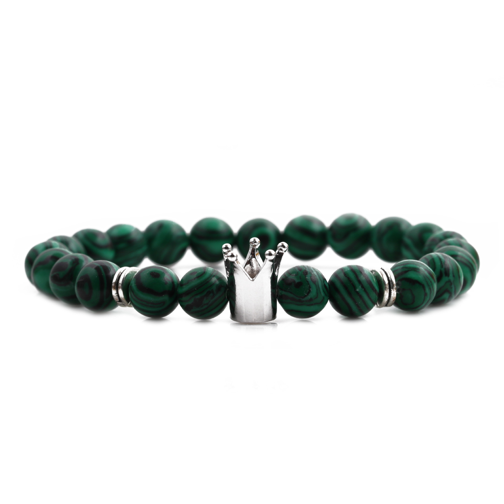 New   Malachite Volcanic Stone Crown Beaded Men's Bracelet display picture 11