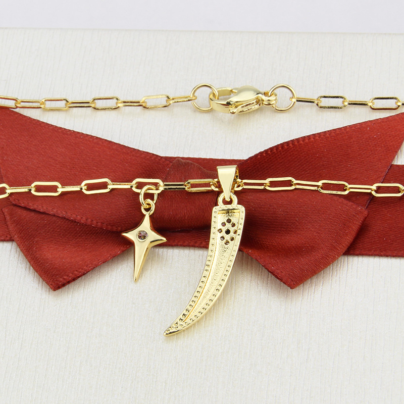 gold-plated imitation teeth diamond star pendant