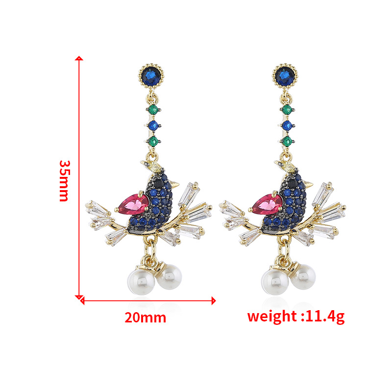 Simple Creative Long Earrings Retro Tree Branch Bird Pearl Pendant Earrings Women display picture 2