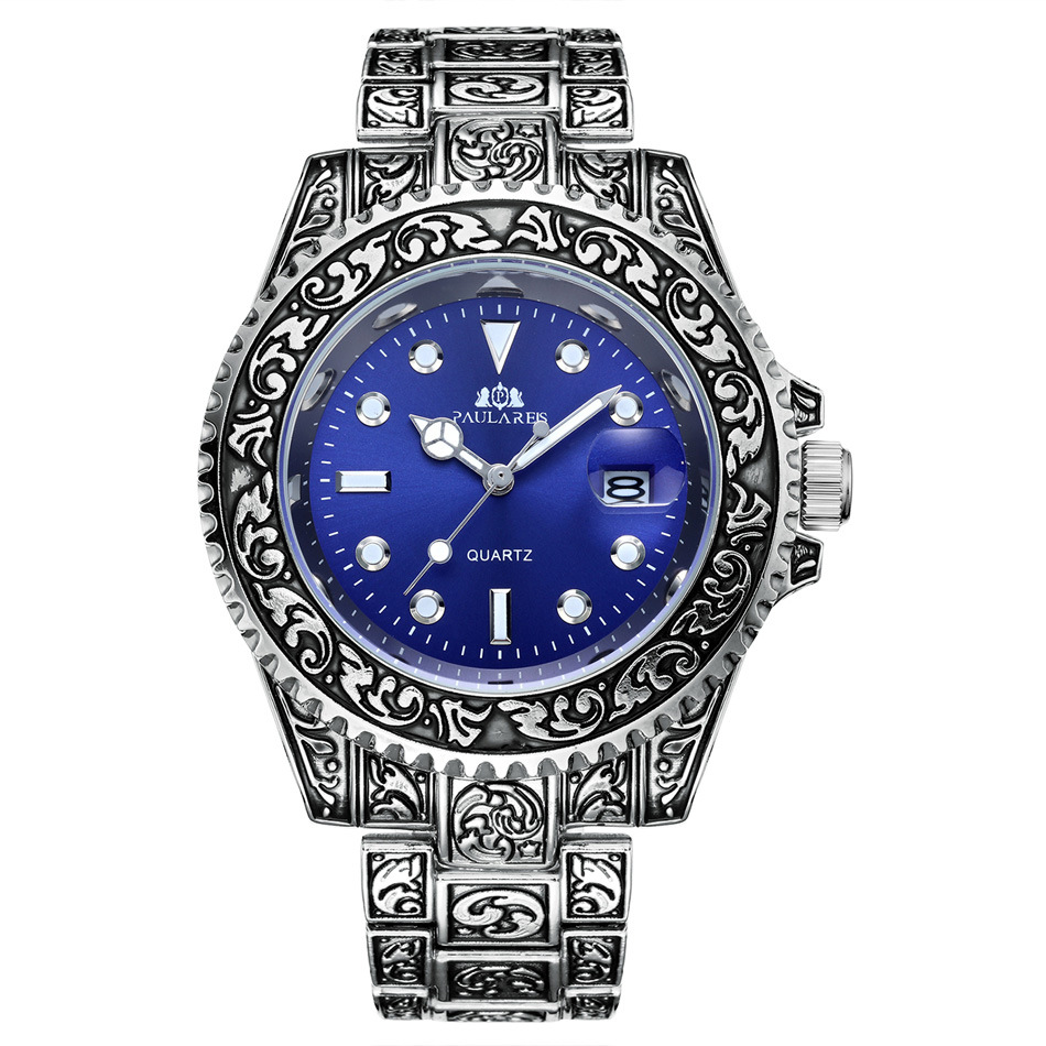 Montre homme à quartz sculptée avec calendrier fantôme d'eau lumineuse MONTRE À QUARTZ_voghion.com