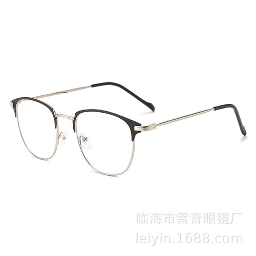 Black eyebrow frame myopia glasses for men, trendy, optional eye frame, flat glasses, comfortable Korean style glasses frame, big face, literary and artistic
