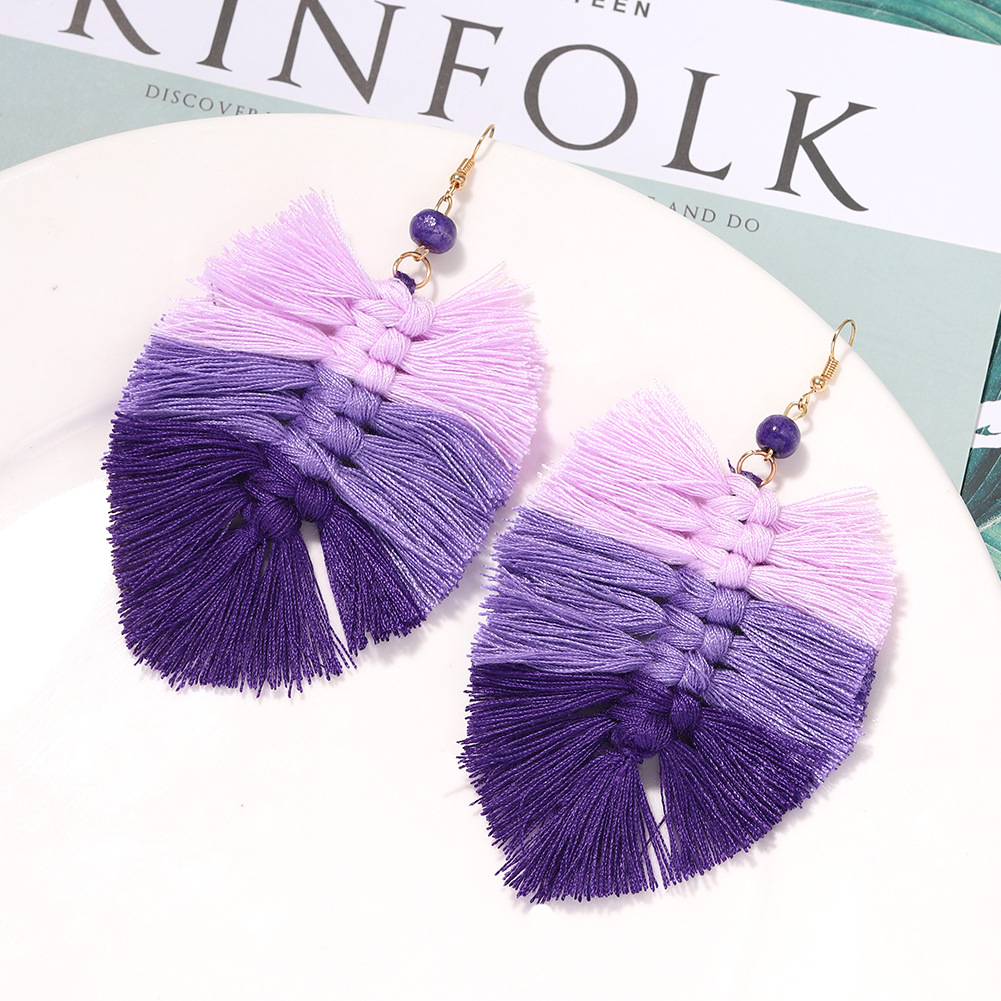 Hot-saling Hand-woven Tassel Small Wool Alloy Earrings Wholesale display picture 27