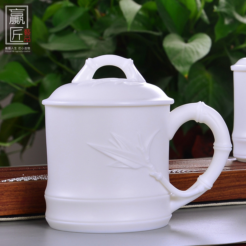 Winjiang hecho a mano dehua porcelana blanca Kung Fu taza de té letras Oficina sala de reuniones personal Presidente Taza de cerámica pareja taza de agua