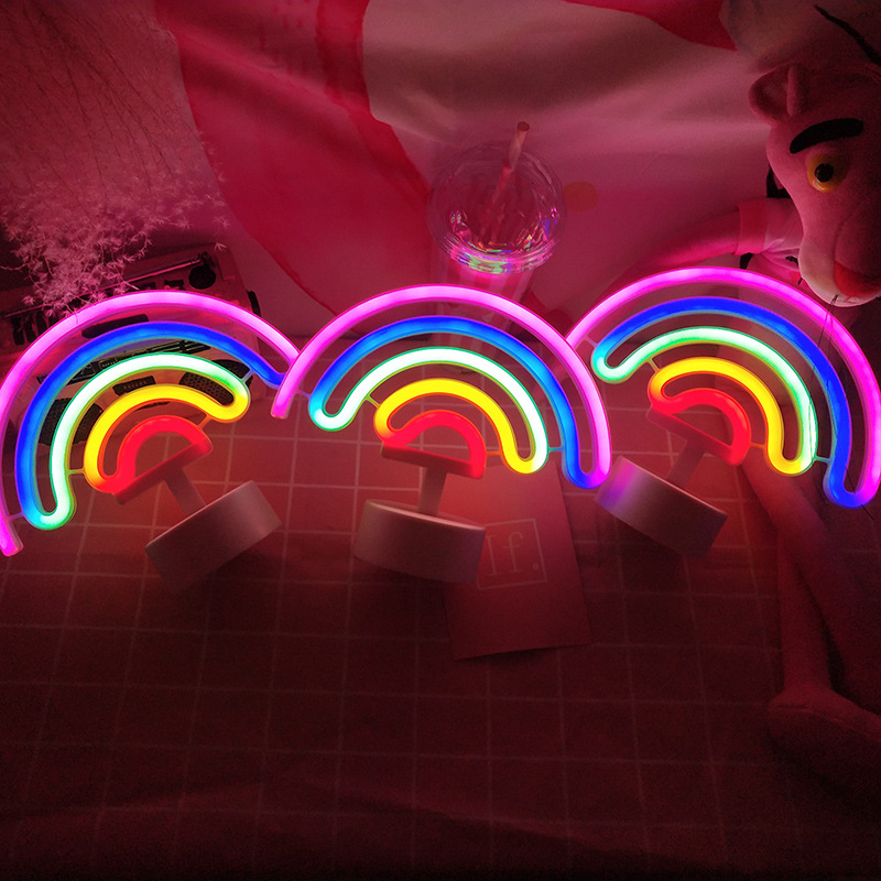 Transfronterizo ins chica corazón Arco Iris unicornio luz de neón dormitorio Decoración Luz de la noche decoración de la habitación lámpara de mesa regalo