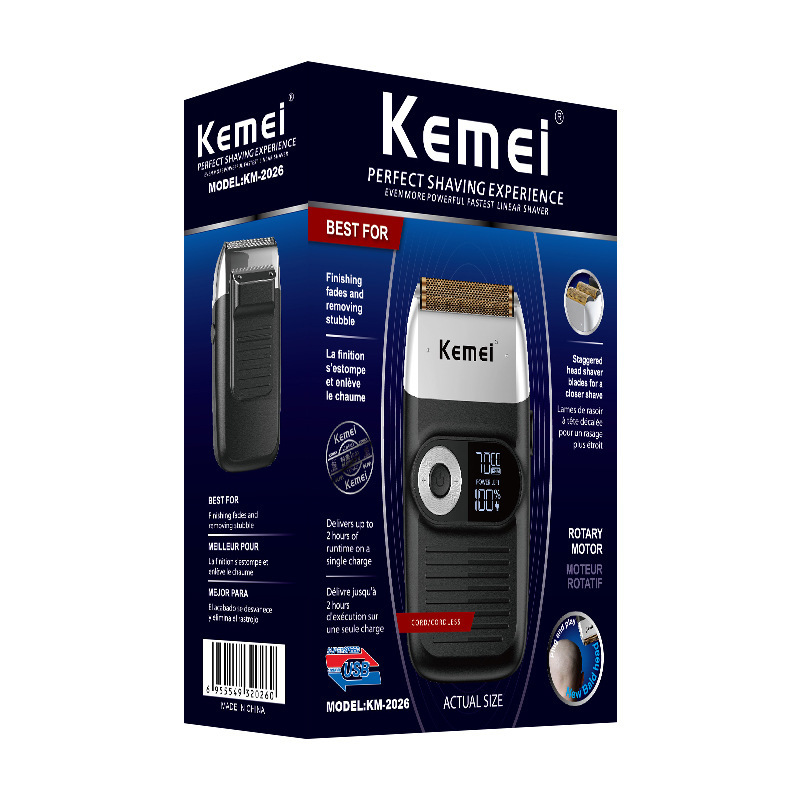 Kemei KM-2026 batería de litio pantalla LCD dos en uno cortador de acero inoxidable cabeza de corte de pelo de afeitar blanqueamiento empujador
