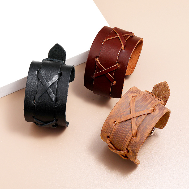 new menu0027s retro cowhide  locomotive riding wide leather bracelet