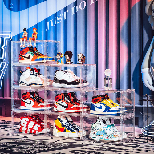 Acrylic heightened side-opening transparent shoe box for sports shoes large shoe cabinet storage dustproof magnetic plastic wholesale
