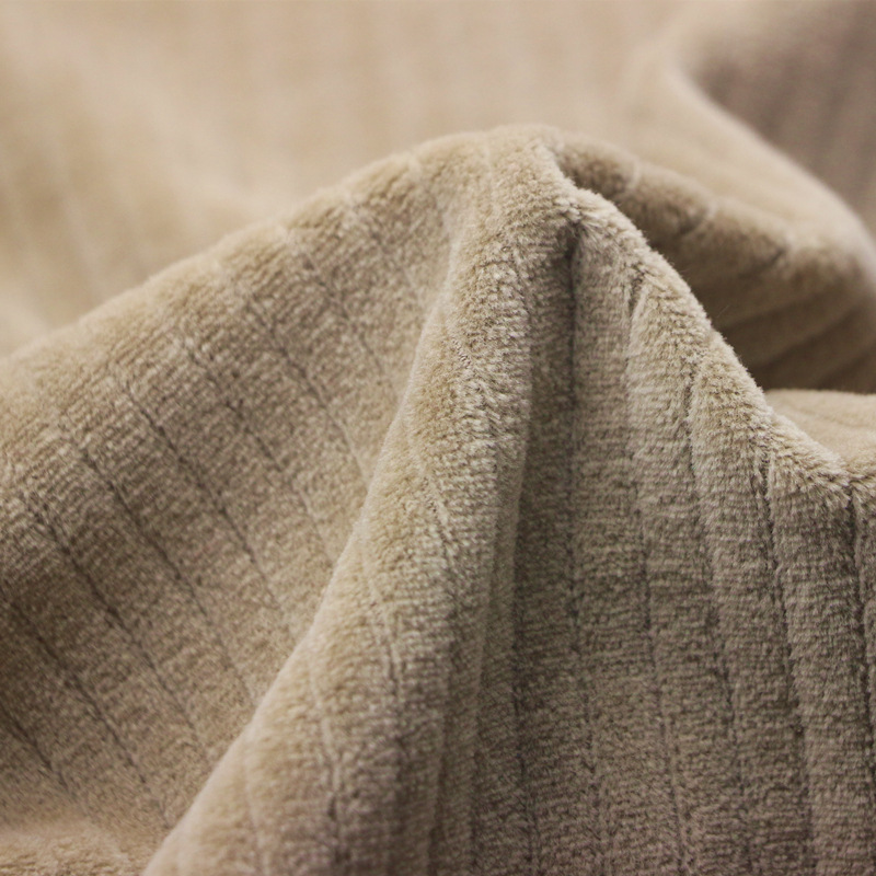 针织纬编无弹力坑条灯芯绒棉涤竖抽条CVC天鹅绒运动夹克裤子面料