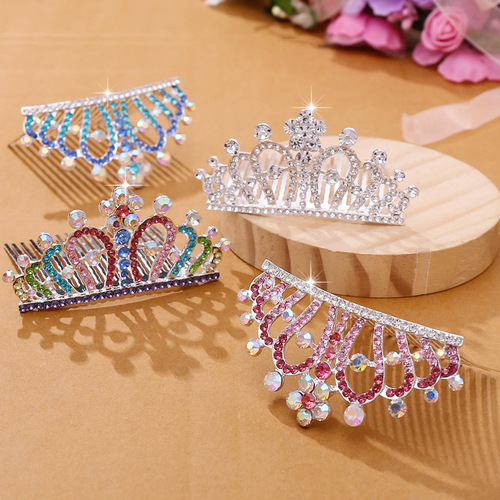 2pcs children baby bling crown headdress baby girl birthday party model show crown princess princess stage hair combs accessories for girls