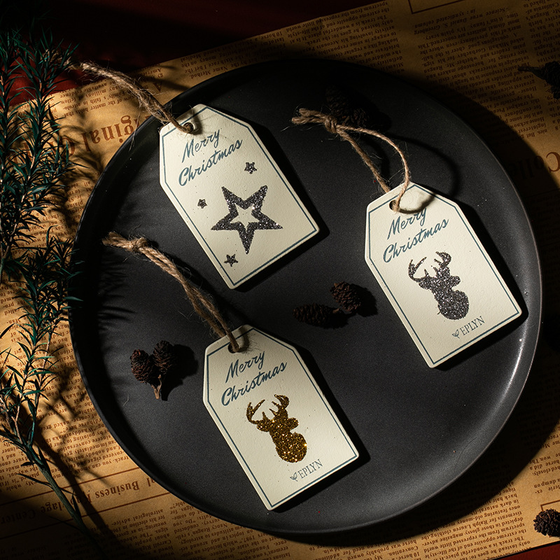 Navidad alce de pentacos oro plata madera pequeña tarjeta colgante decoración de regalos de Navidad marcadores clips colgante