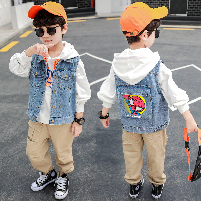 cowboy Vest Boy Trend Korean Edition Spider-Man Vest children 2020 spring and autumn New paragraph 87 Children handsome