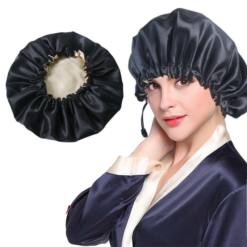 Bonnet De Douche En Satin Double Couche De Couleur Unie 1 Pièce display picture 5