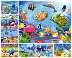 Children's 40-Piece Paper Flat Cartoon Underwater World Jigsaw Puzzle, 8 Designs per Set