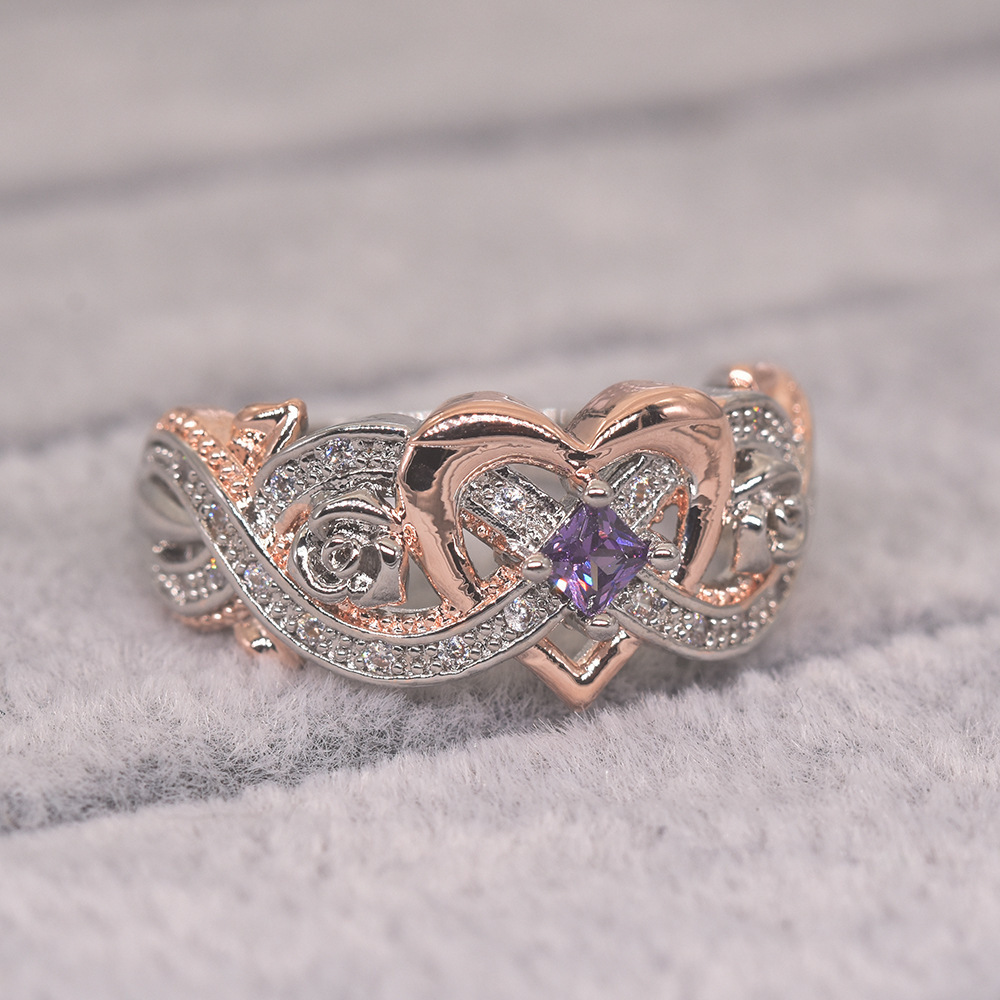 Romantic Heart Shape Metal Inlay Zircon Women's Rings display picture 4