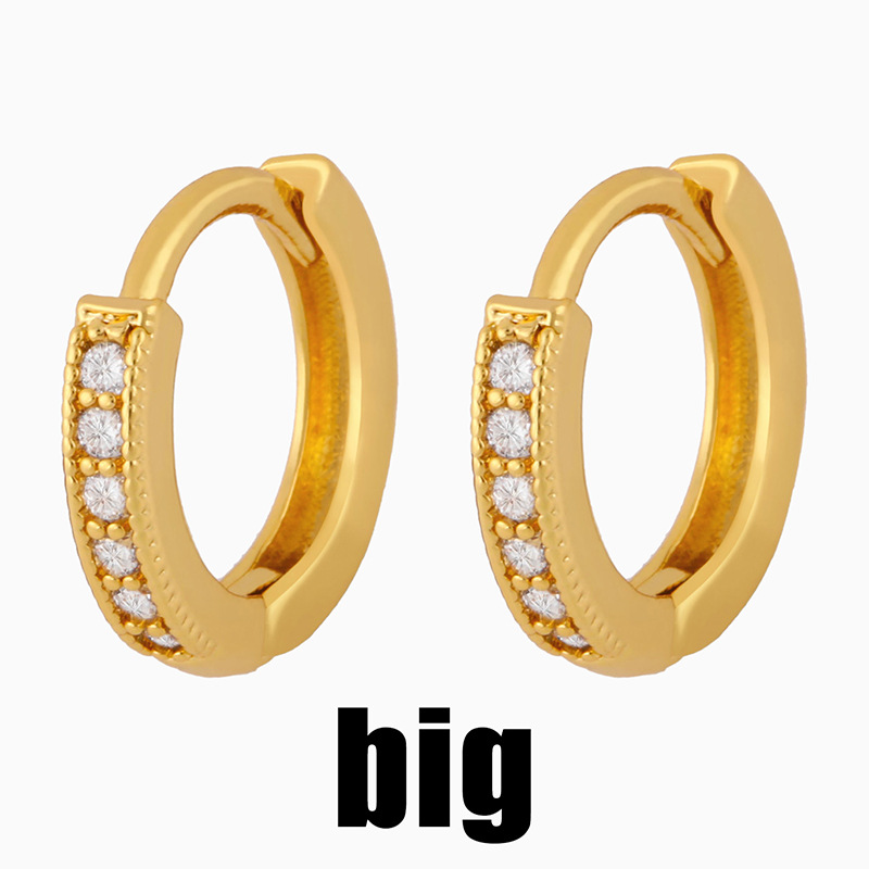 1 Pair Simple Style Geometric Round Inlaid Zircon Copper 18k Gold Plated Hoop Earrings display picture 4
