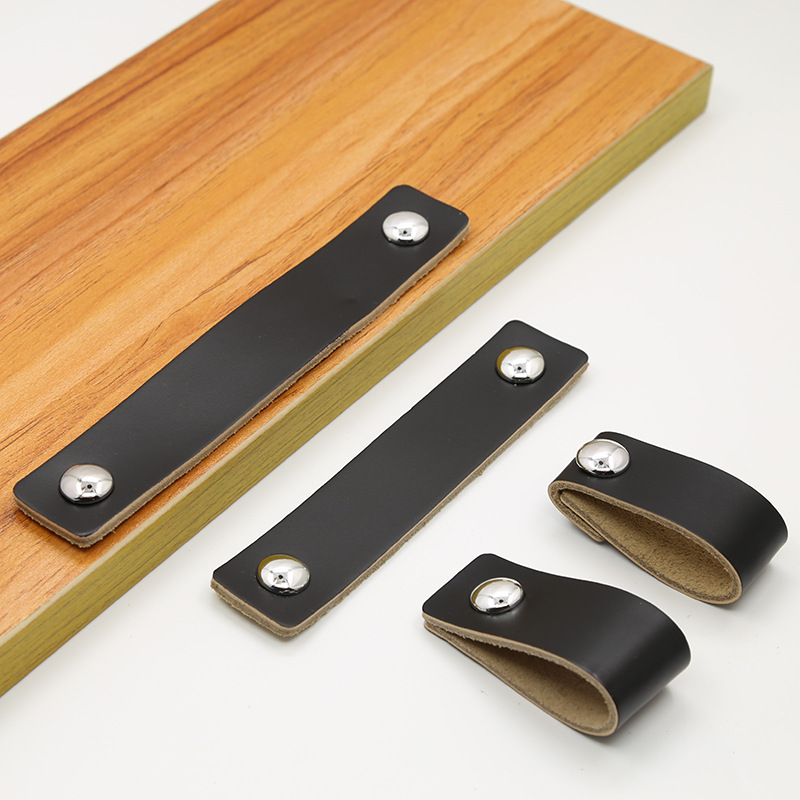 Muebles Gabinete de la puerta manija de cuero bolso de cuero manija de la puerta del gabinete del cajón de cuero negro marrón manija del gabinete