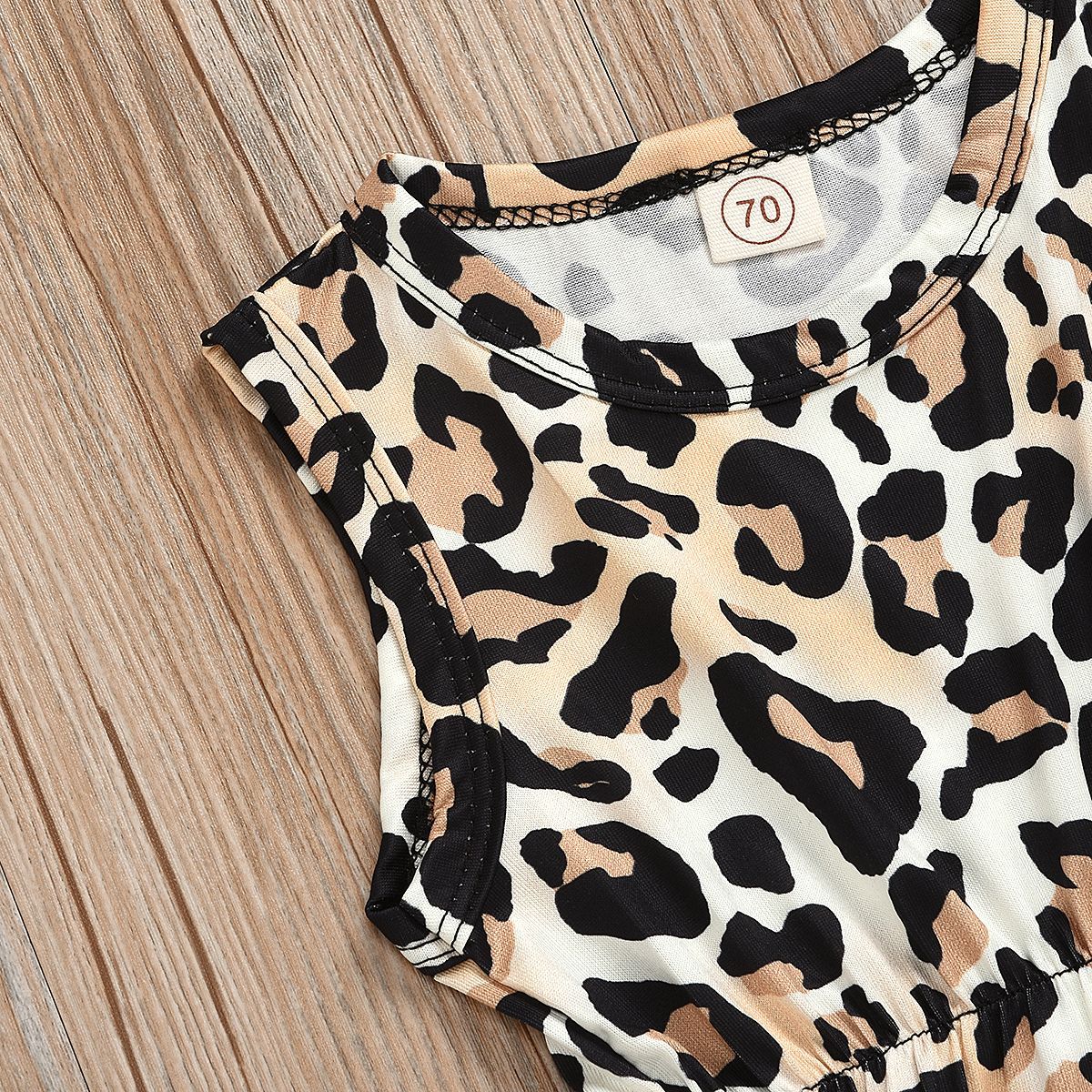 2020 Außenhandel Hot Sale Europäische Und Amerikanische Mädchen Leoparden Muster Pullover Slips Straffung Kleidung Kinder Kleidung Ärmellose Einteilige Kleidung display picture 4