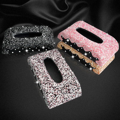 厂家批发镶钻纸巾盒皮革车载纸巾盒车用抽纸盒创意满天星家居摆件