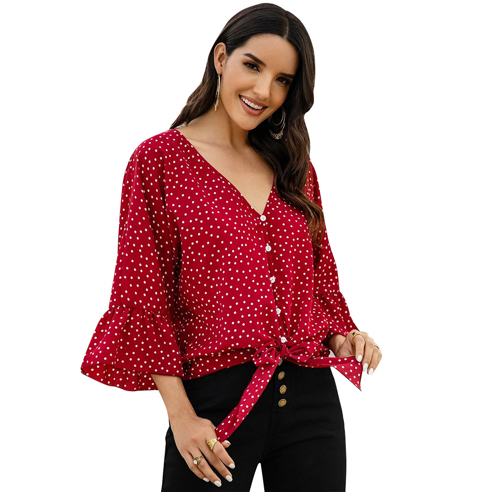 V-neck bow polka-dot top  NSSA28585