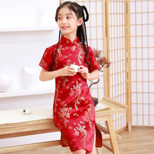 Girls' cheongsam summer new retro style improved princess dress Chinese style children's Tang suit girl baby dress