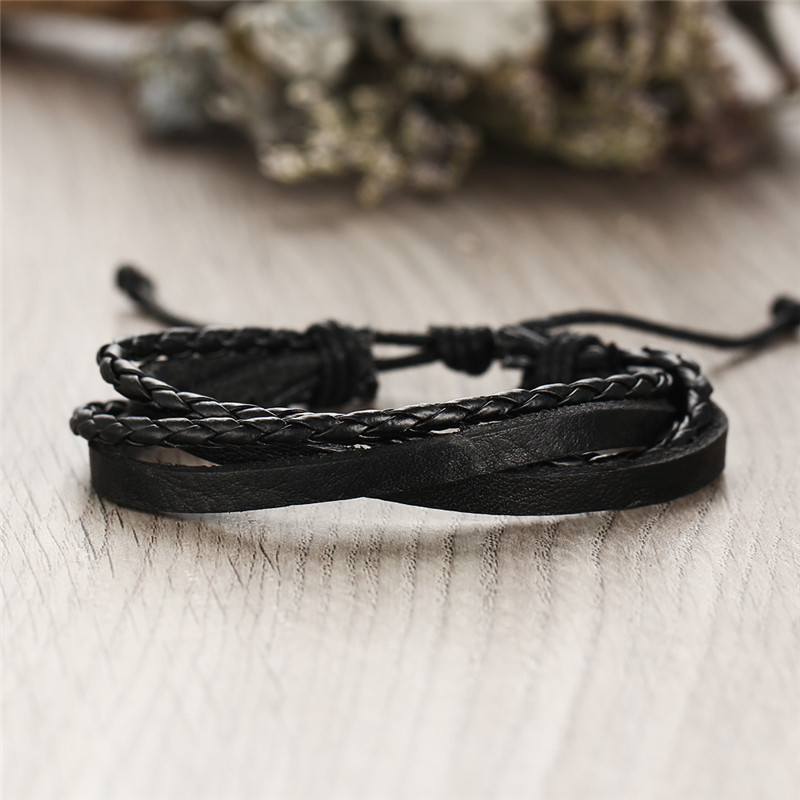 Mode Nouveau Bracelet De Style Punk Rétro En Cuir Noir Pour Hommes À 5 Couches En Gros display picture 3