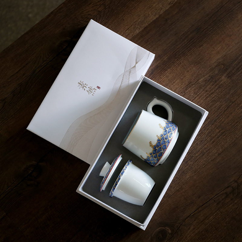Winjiang esmalte Taza de cerámica té separación personal Oficina taza de té con tapa logo letras