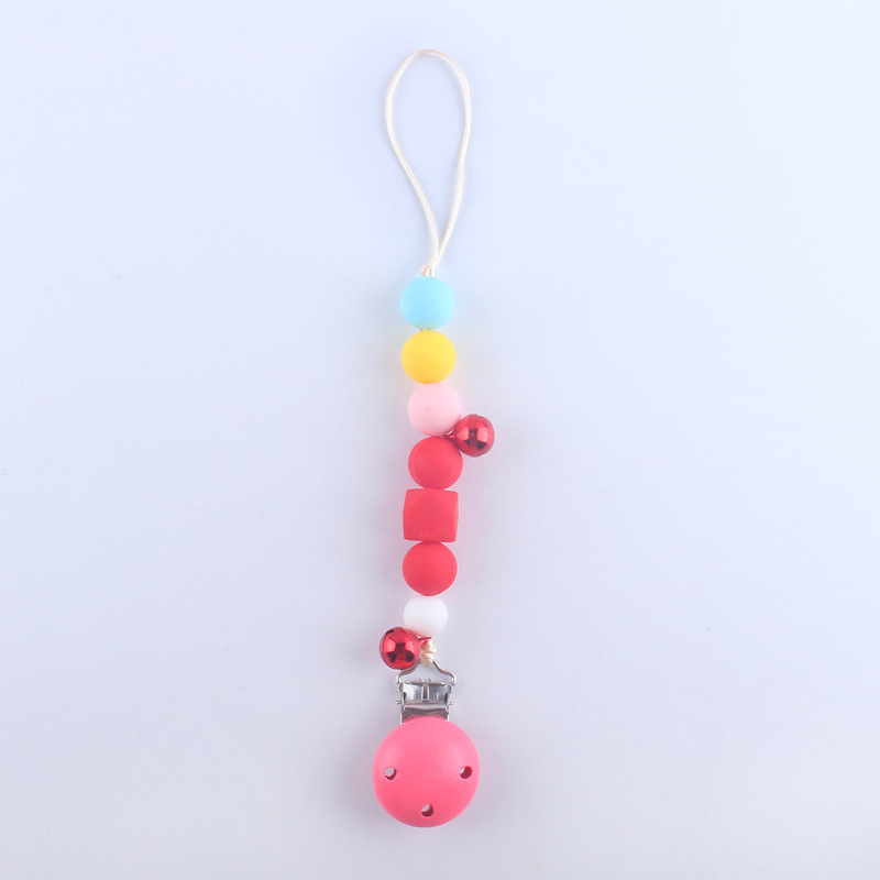 Pequeña campana bebé silicona pezón clip cadena dientes de bebé Cadena de molienda cadena anti-caída calmante teether pezón