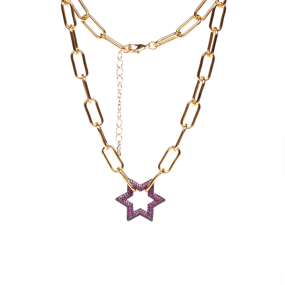 hot sale new hip-hop style full diamond hexagonal star pendant lock thick necklace