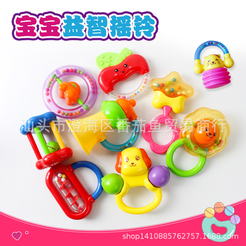 地摊货源热卖宝宝早教婴幼儿手摇铃安抚玩具喇叭小猫狗铃铛捏捏叫