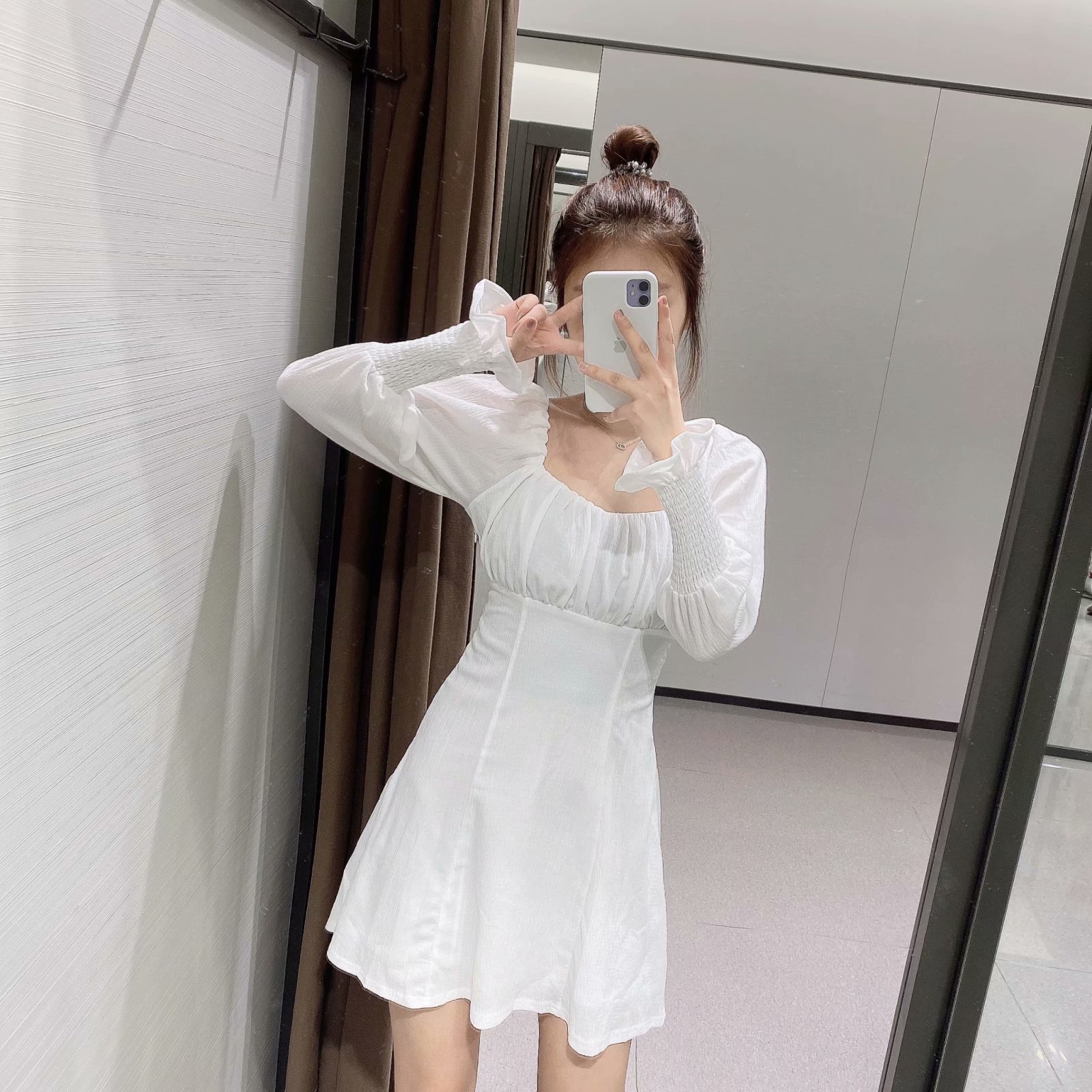 autumn new women s simple casual square collar high waist dress  NSAM6788