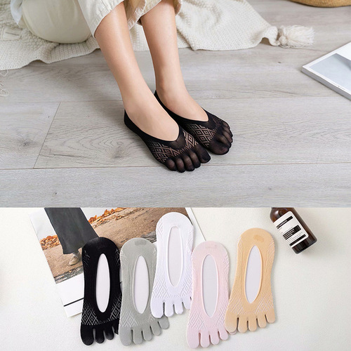 Spring and summer velvet five-toe socks, solid color, breathable, thin, fashionable, shallow mesh women's socks, split-toe five-toe socks