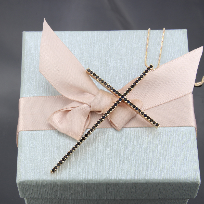 inlaid zirconium copper big cross necklace