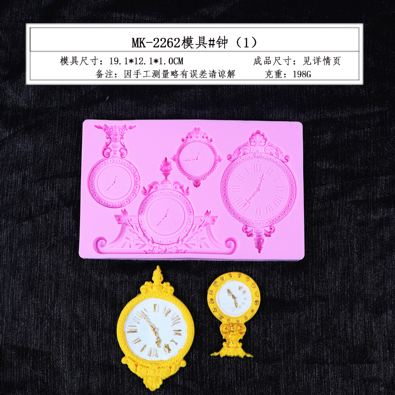 Fondant estilo Europeo en relieve de silicona molde gema pastelería de chocolate molde para hornear reloj decoración de la torta del molde de la torta