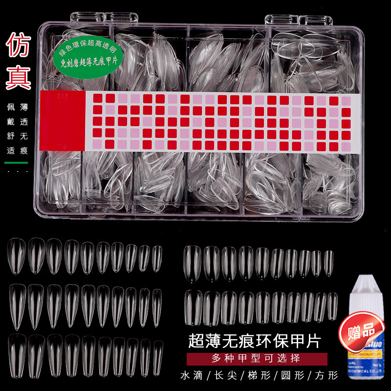 Manicure nail piece ultra-thin seamless full half dual-use fake nail piece boxed Oval water drop transparent full sticker half sticker for shop Manicure nail piece ultra-thin seamless full half dual-use fake nail piece boxed Oval water drop transparent full sticker half sticker for shop